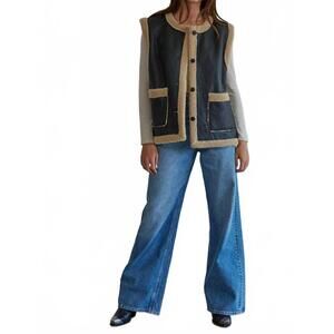 NEW BY TOGETHER shiloh woven button down sleeveless vest in black